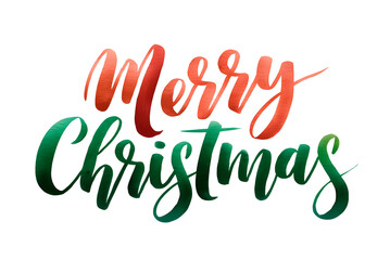 Naklejka premium Watercolor calligraphy “Merry Christmas” red and black lettering. Festive text isolated on white