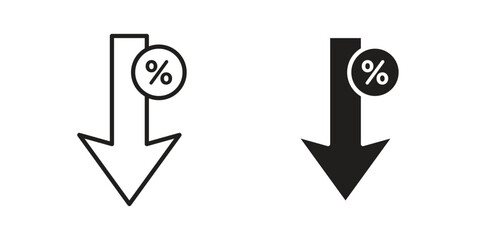 Percent down icon for web designs. outline and clipart icons set