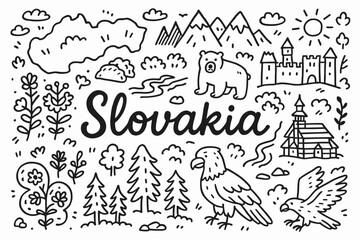 Slovakia outline icon set. nature, culture, landmarks linear icon collection