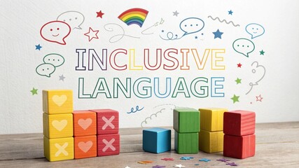 Colorful blocks displaying inclusive language concept illustration