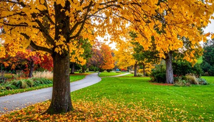 Fototapeta premium Autumn park path with vibrant fall colors