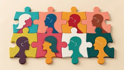 Colorful puzzle pieces showing diverse faces representing unity