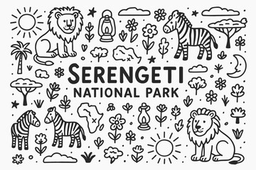 Safari outline icon set. wildlife, serengeti, nature, animal outline graphics collection.