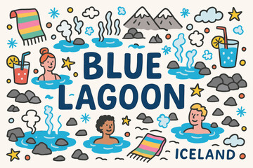 “iceland spa retreat flat icon set. relaxation, hot springs, wellness icons collection”