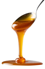 honey dripping from wooden spoon  transparent background	