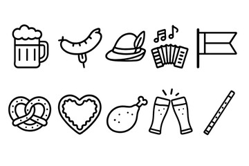 Fototapeta premium Oktoberfest icon set. traditional festival celebration icons outline collection