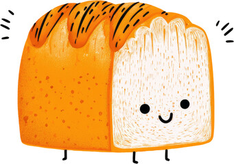 Cute bread loaf with happy face and tiny legs.