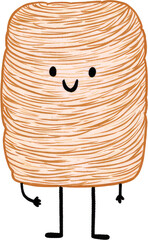 Cute cartoon character of a roll of pasta with a happy face.