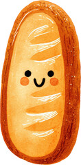Cute smiling bread loaf illustration with happy face.