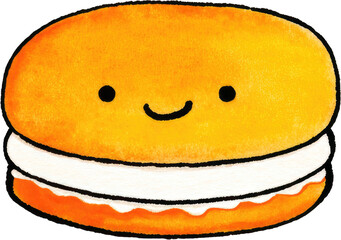 Cute cartoon sandwich with a happy face and delicious filling.