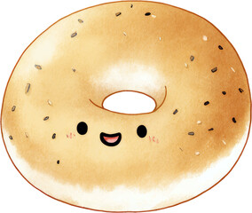 Cute Smiling Bagel with Sesame Seeds and a Happy Face.