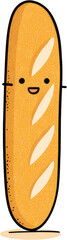 Cute cartoon baguette bread with happy face and arms.