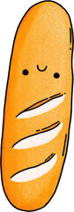 Cute cartoon baguette bread with a happy smiling face.