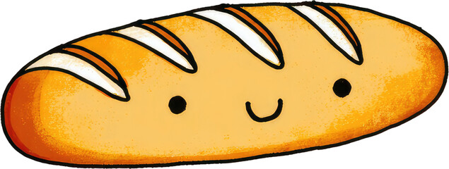 Cute Cartoon Bread Loaf Smiling Happy Delicious Baked Food.