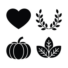 Obraz premium Autumn Silhouette Icons with Pumpkin, Heart, Leaf and Laurel Branches