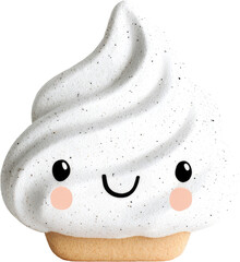 Cute Swirl Dessert with Smiling Face and Pink Cheeks.