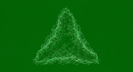 Abstract green network connection forming a triangular shape on a dark background