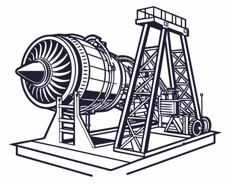 Jet Engine Test Rig Vector Illustration | Aerospace Propulsion Testing Equipment Icon