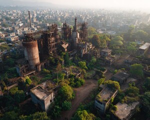 Abandoned chemical plant in Bhopal with environmental decay imagery