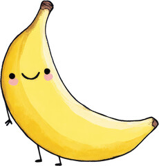 Smiling Banana Cartoon Illustration on White Background.