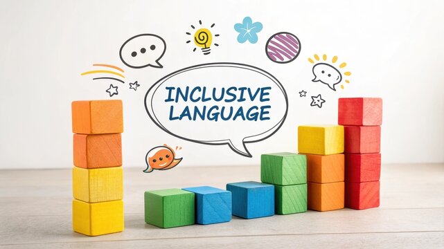 Inclusive Language concept represented with colorful building blocks