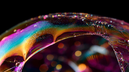 Iridescent Soap Bubble: A close-up shot of a soap bubble, displaying an exquisite display of rainbow colors on its thin, transparent surface. The play of light creates mesmerizing patterns. 
