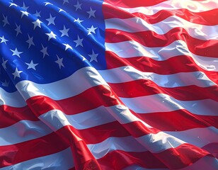 American flag, vibrant colors, rippling fabric