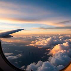 Obraz premium High Altitude Aerial View of Clouds at Sunset.