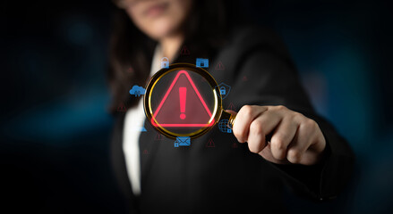 Cybersecurity threat alert protects data. Cyber security threat alert prevents access, alert warns...