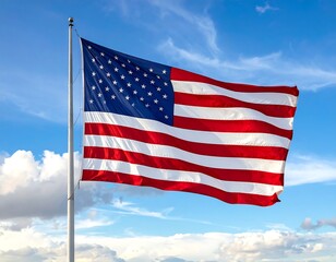 American flag waving in a clear blue sky