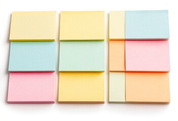 Colorful Note Blocks: A close-up shot of neatly stacked square sticky notes in various pastel colors, perfect for conveying simplicity and organization.  Ai generated image