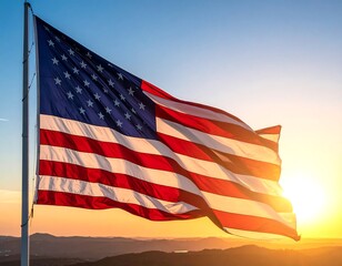 American flag waving in sunset (1)