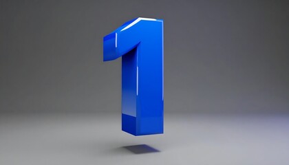 3D rendered blue number one on gray background