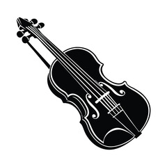 Obraz premium Black violin and bow silhouette musical instrument