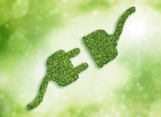 Battery icon from grass. Ecology concept.