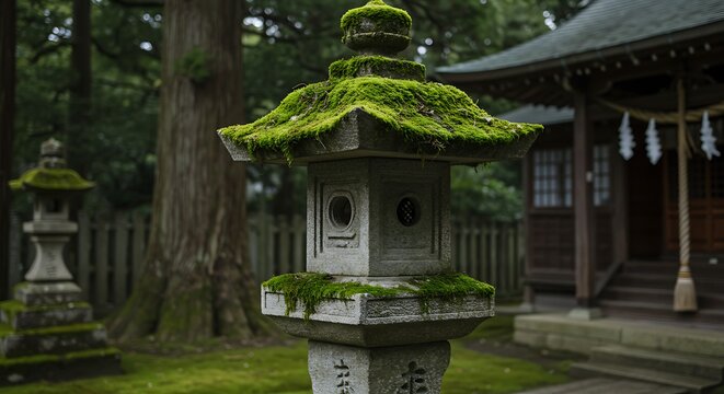 Stone lantern in a traditional japanese garden setting