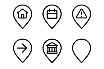 Various location markers showing home, event schedule, warning, direction, and building in a simple design