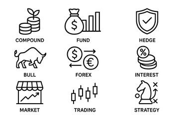Understanding key concepts in finance through simple icons of trading and investing strategies