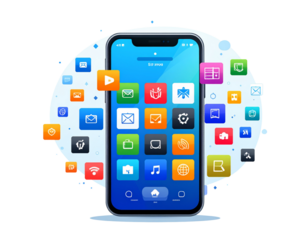 Flat Vector Illustration of Mobile App Development, Transparent Background