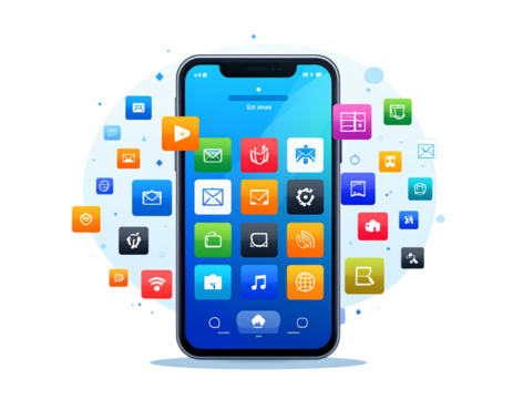 Flat Vector Illustration of Mobile App Development, Transparent Background