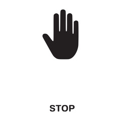 Vector art of stop hand icon a simple black hand symbol with the word stop, representing halt, restriction, and prevention, perfect for safety and control designs, clear and minimalist design