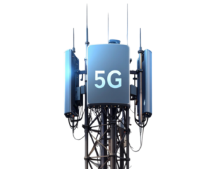 Realistic 5G Cellular Network Tower with Antennas, Transparent Background