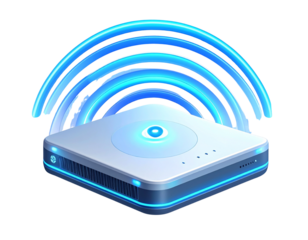 3D Isometric Wi-Fi Router with Signal Waves, Transparent PNG