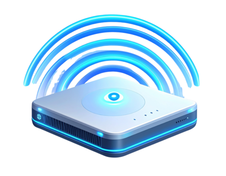 3D Isometric Wi-Fi Router with Signal Waves, Transparent PNG