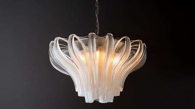 Elegant clear glass pendant light fixture with a unique petal design, adds ambient lighting and sculptural decor to any interior space.