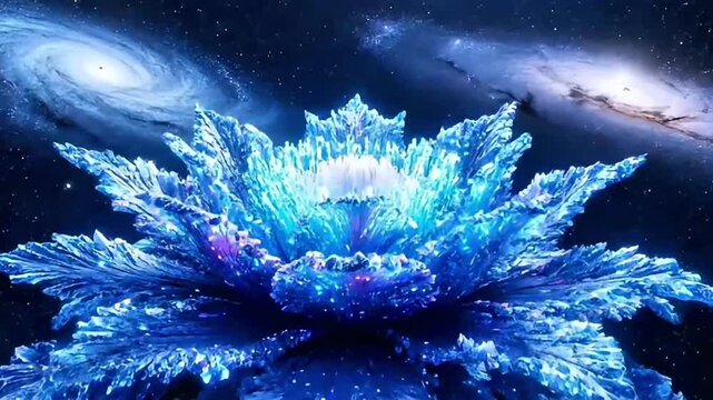 Epic 3D Animation of a Crystalline Flower Blooming in Space. A Metaphor for the Creation of the Universe, the Big Bang, Life, and Consciousness