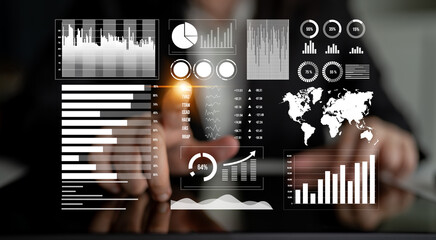 A close-up view of a business analytics dashboard showcasing various charts, graphs, and data visualizations to enhance corporate strategy and financial decisions. Impute