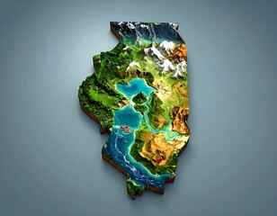 3D topographic map of Illinois