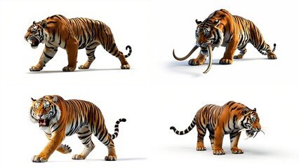 A set of four different views tiger background motion illustration figure cartoonish emotion creative gesture colorful movement design backgrounds style scene elements expression depth