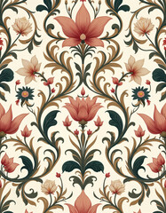Vintage Baroque Pattern with Ornamental Floral Symmetry
